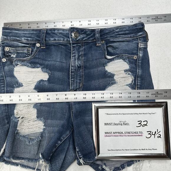 American Eagle Shorts Women 14 Hi Rise Shortie Next Level Blue Jean Denim Grunge - Picture 3 of 10